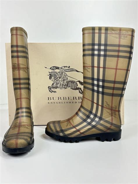 stained burberry rain boots|Burberry haymarket rain boots.